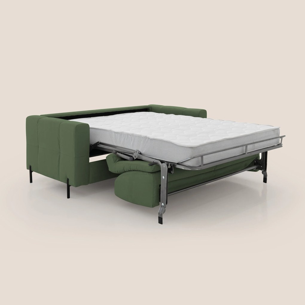 Ortensia divano letto materasso H18 cm con piedi alti in elegante microfibra smacchiabile T11 verde