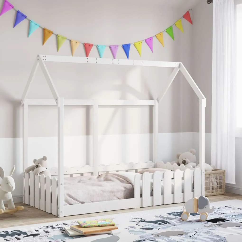 Giroletto Casetta Bambini Bianco 80x160 Cm Legno Massello Pino /