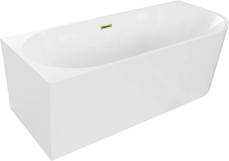 Mexen Mia vasca da bagno freestanding angolare sinistra 150 x 75 cm, bianca, troppopieno dorato - 52691507500L-50