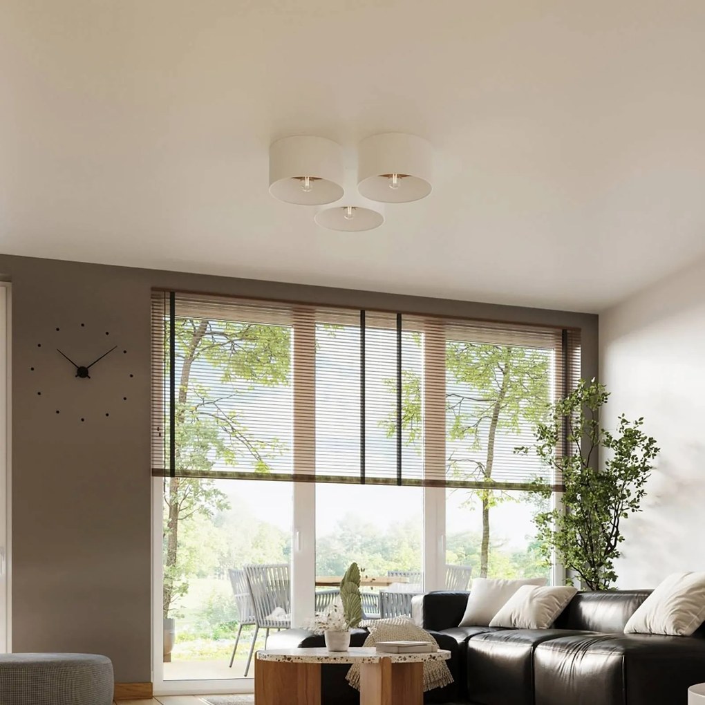 SOLLUX LIGHTING Plafoniera Telesto, bianca, Ø 35 cm, tessuto, legno, acciaio