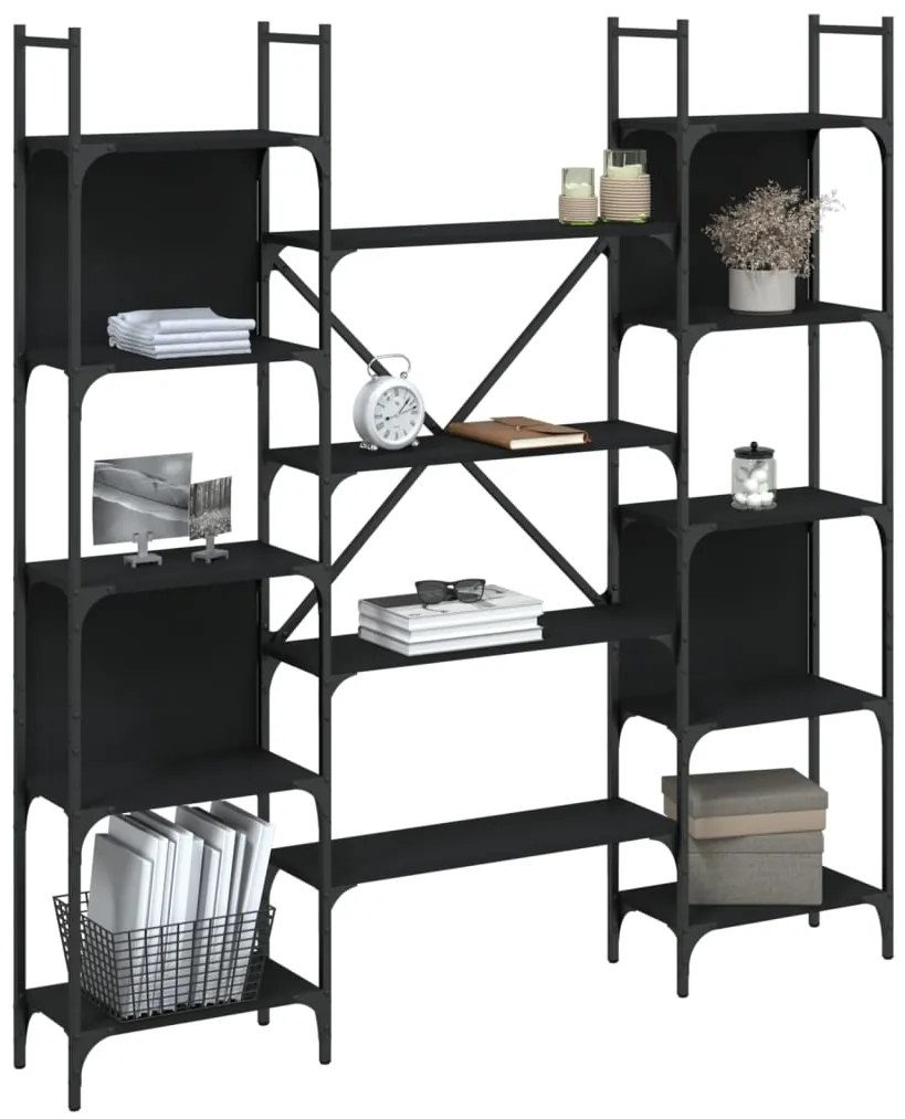 Libreria Nera 155,5x24x166,5 cm in Legno Multistrato