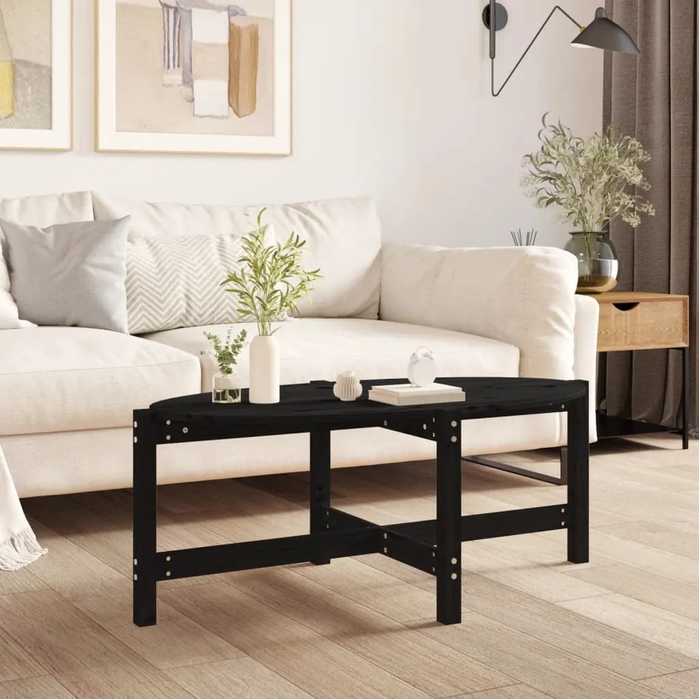 Tavolino Da Salotto Nero 118x63x45 Cm İn Legno Massello Di Pino /