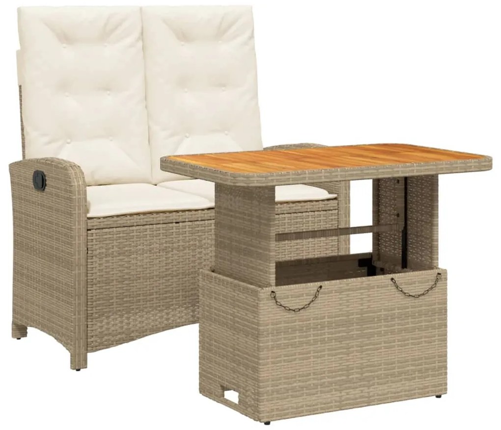 Set da pranzo da giardino 2 pz con cuscini beige in polyrattan