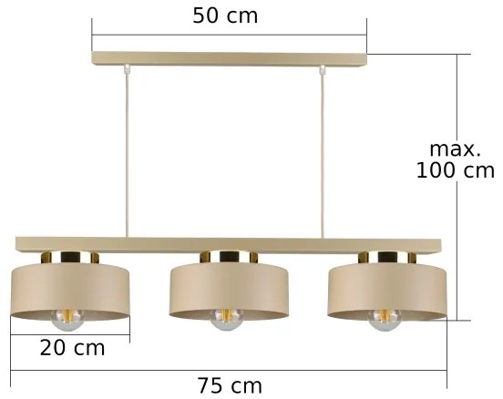 Lampadario a cavo IGNIA 3xE27/60W/230V beige/oro