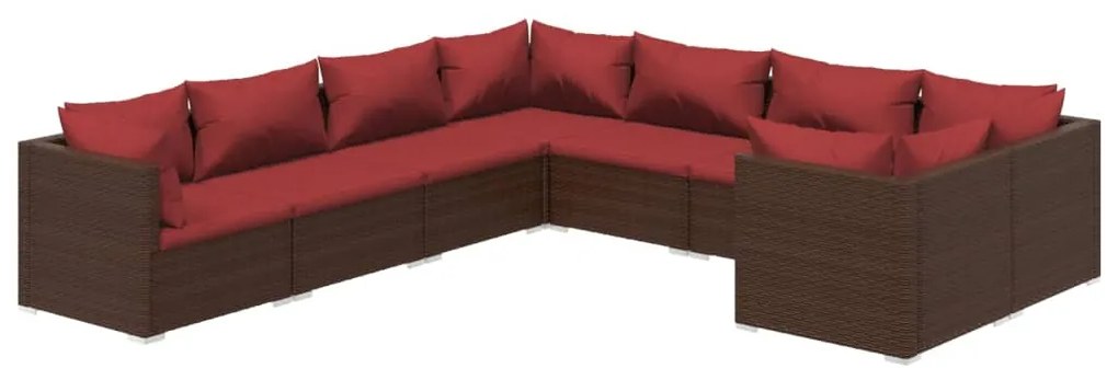 Set Divani da Giardino 8 pz con Cuscini in Polyrattan Marrone