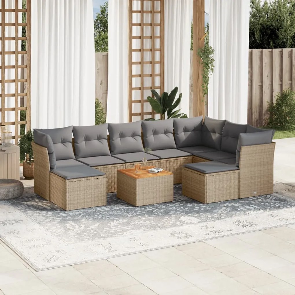 Set divano da giardino 10 pz con cuscini beige misto polyrattan