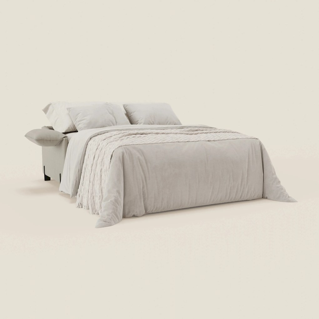 Primula divano letto con materasso alto 18 cm - braccioli mobili e tessuto smacchiabile T05 panna