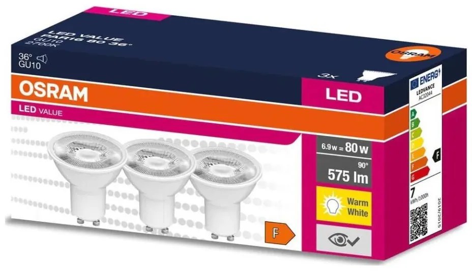 SET 3x Lampadina LED PAR16 GU10/6,9W/230V 2700K 36° - Osram