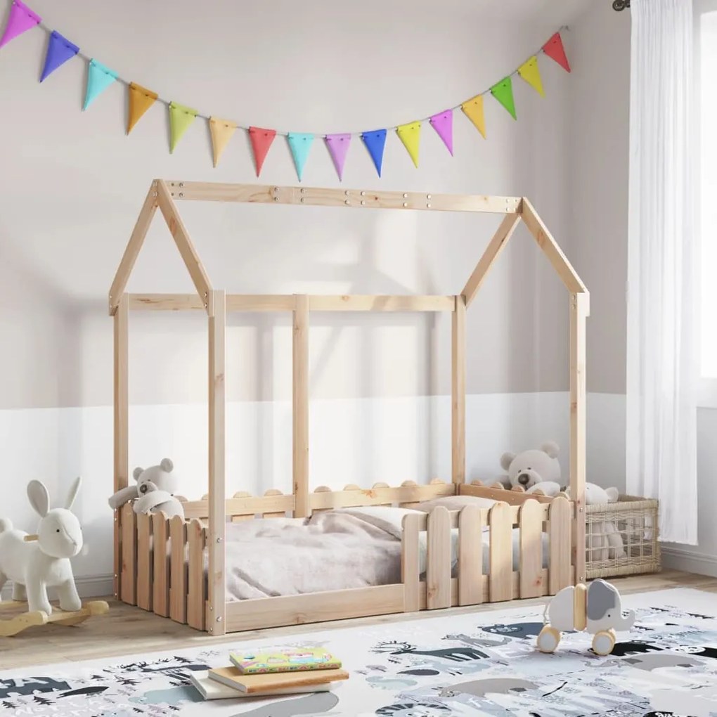 Giroletto casetta per bambini 70x140 cm legno massello di pino