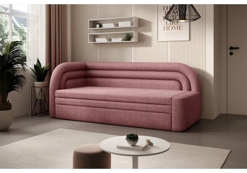Divano rosa allungabile/con contenitore con penisola a sinistra e rivestimento in ciniglia 223 cm Fabillo – ELTAP
