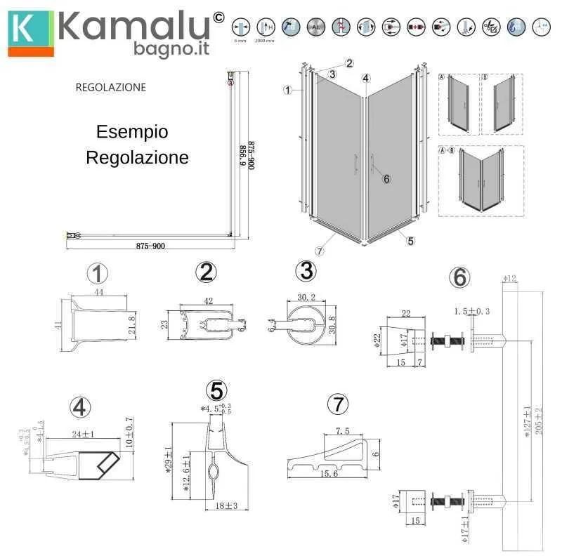 Kamalu - box doccia nero 80x80 due battenti altezza 200h | ks2800an