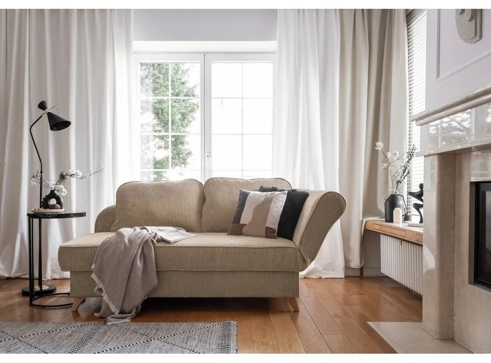 Chaise longue grigio tortora (con penisola a destra) con rivestimento in velluto a coste Chic Charlotte – Miuform