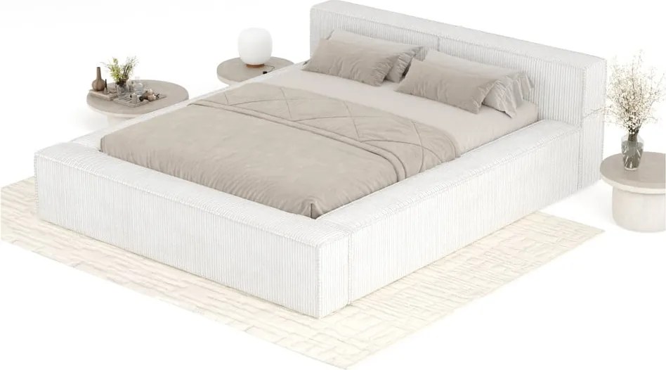 Letto matrimoniale imbottito color crema con contenitore e rete inclusi 160x200 cm Voliera – Maison de Rêve