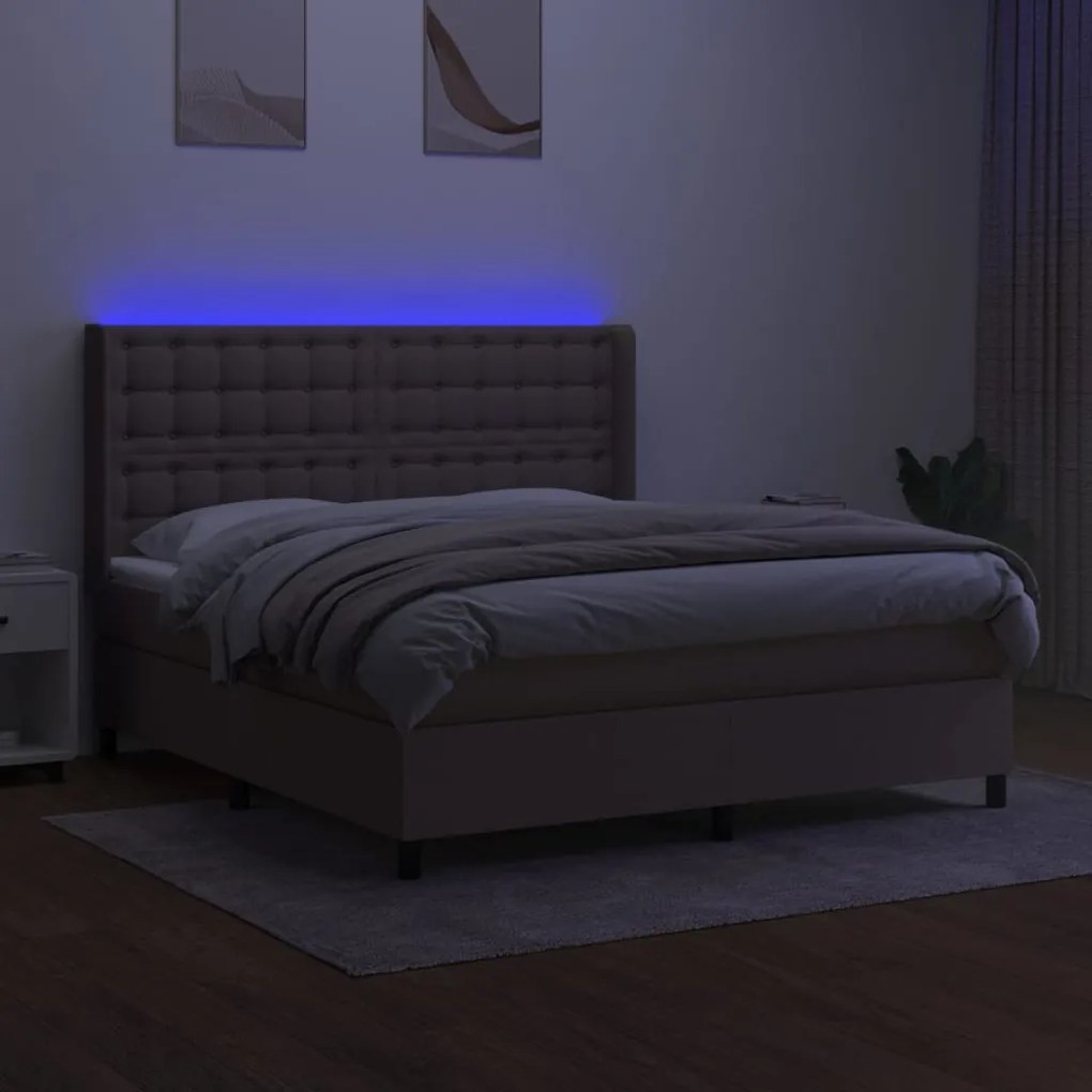 Letto a molle con materasso e led tortora 180x200 cm in tessuto