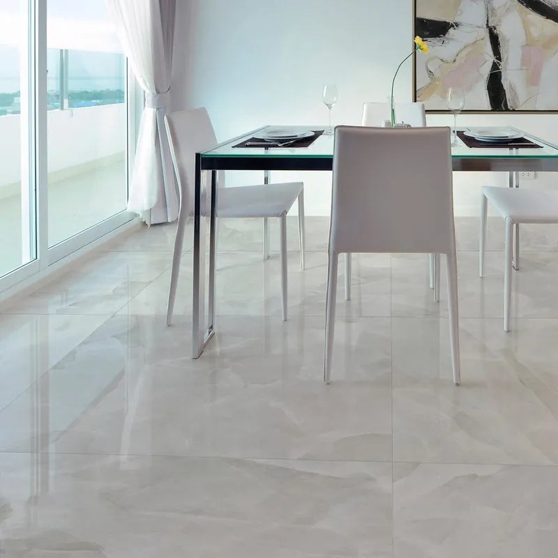 Piastrella da pavimento interno in gres porcellanato 120 x 120 cm rettificato smaltato bianco lucido Venus traffico medio (pei 2/5) Sp. 9 mm 2.88 mq