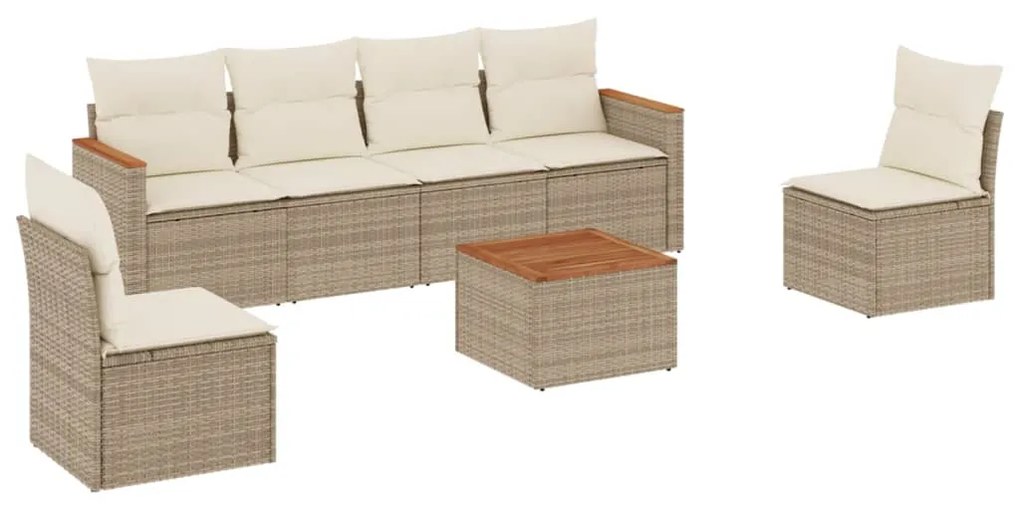 Set divani da giardino 7 pz con cuscini beige in polyrattan