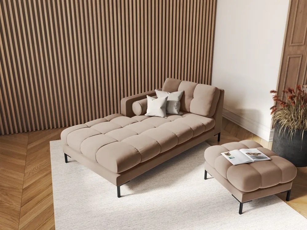 Chaise longue Bali in velluto con gambe nere - L185cm