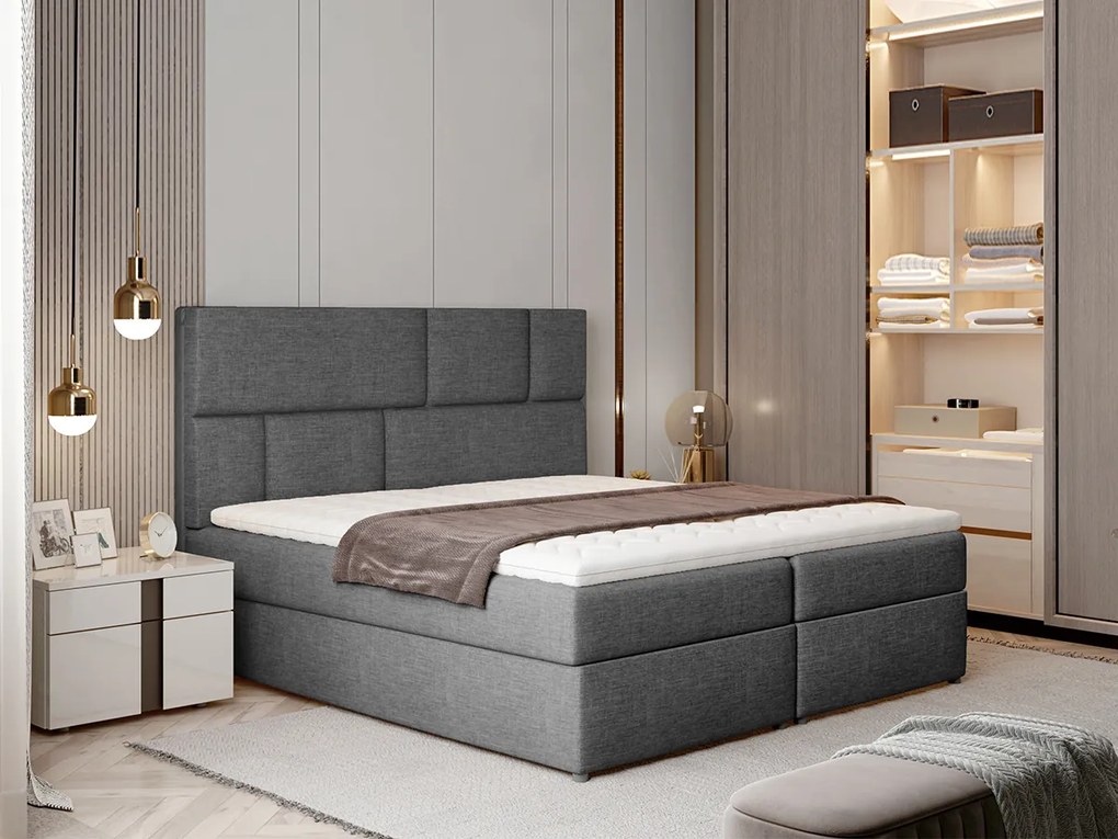 Letto matrimoniale boxspring Londra - 160 x 200 cm , Tessuto grigio scuro