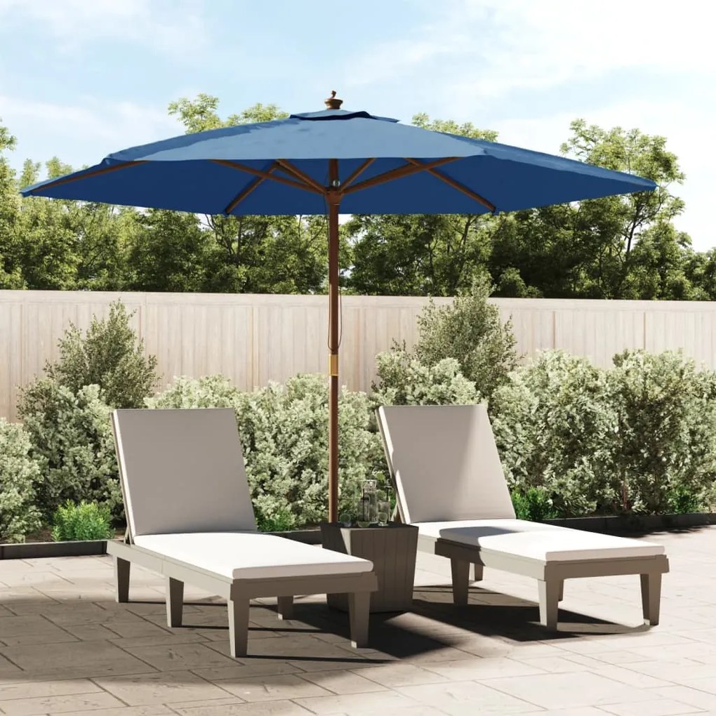 Ombrellone Da Giardino Con Palo İn Legno Azzurro 299x240 Cm /