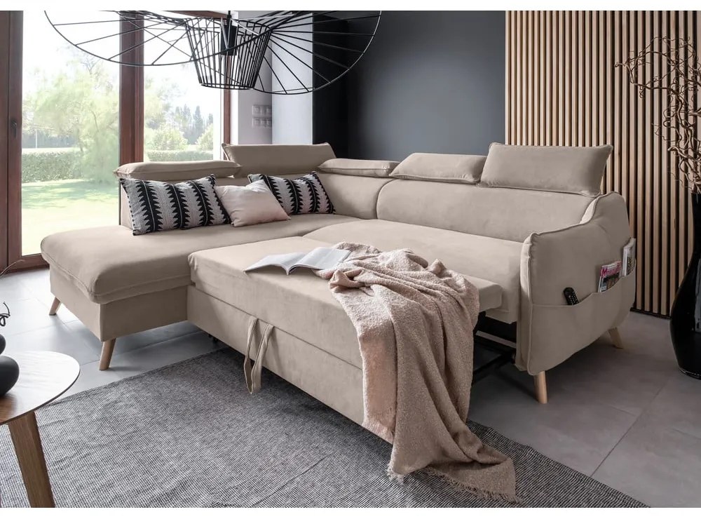 Divano letto angolare in velluto beige (angolo sinistro) Sweet Harmony - Miuform