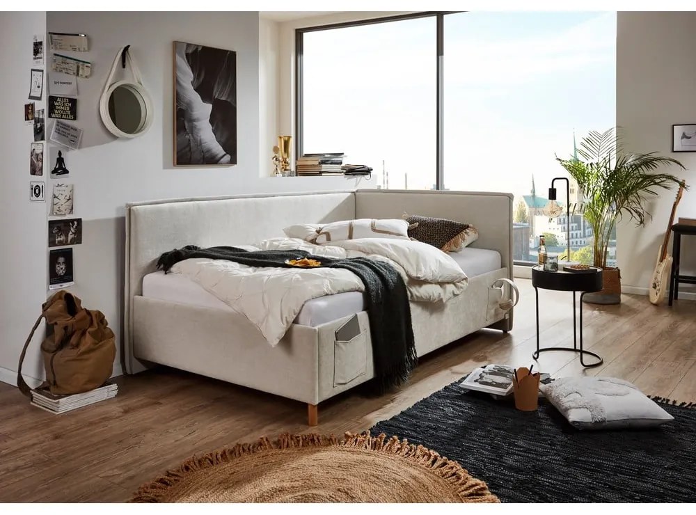 Letto da bambini con sponde beige imbottito con contenitore con rete inclusa 140x200 cm Fun – Meise Möbel