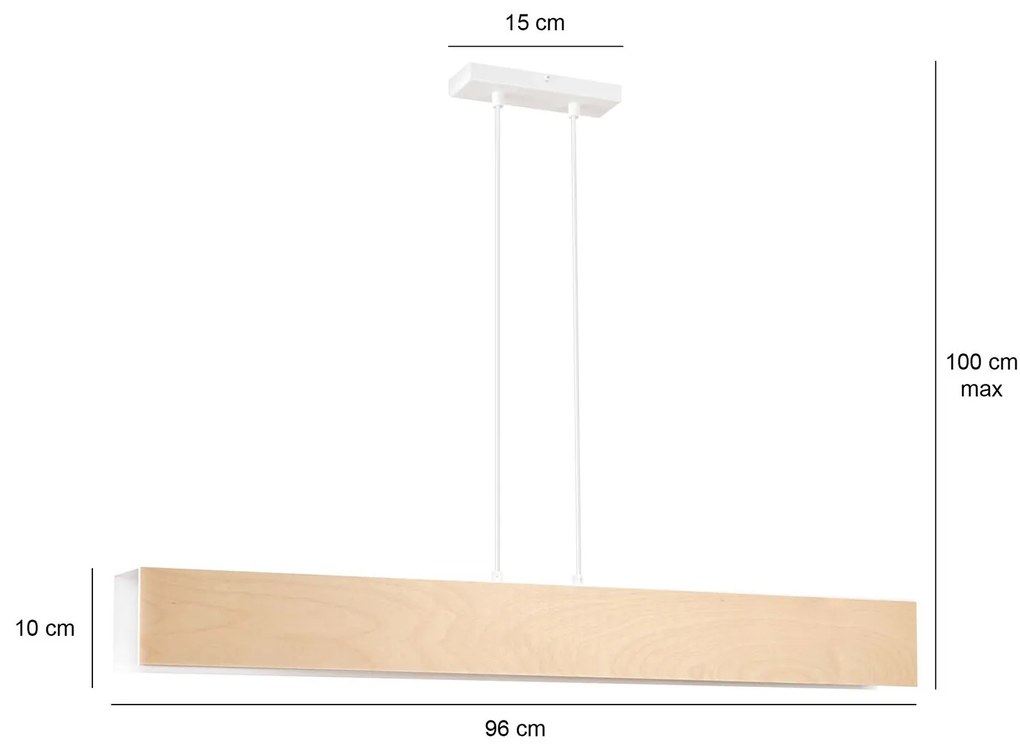 Lampadario 4 Luci Merlino In Acciaio Bianco Corpo Rettangolare E Legno Naturale