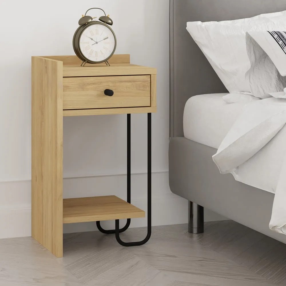 Comodino in rovere con ripiani in colore naturale Mercure - Marckeric