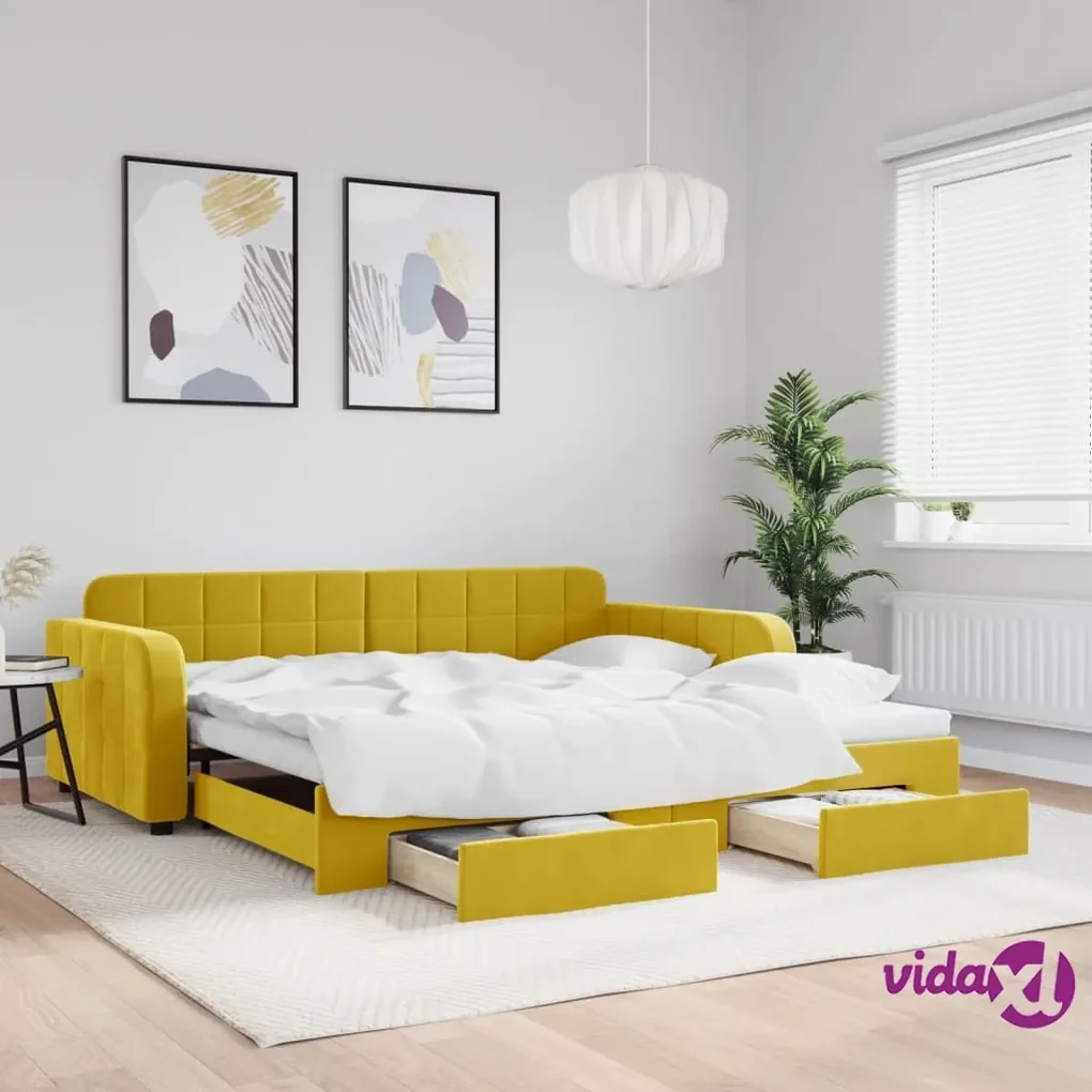 vidaXL Divano Letto Estraibile con Cassetti Giallo 100x200cm Velluto