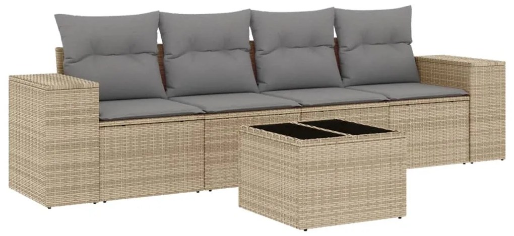 Set divano da giardino 5 pz con cuscini beige in polyrattan