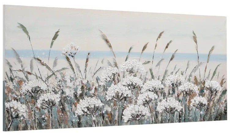 Dipinto su tela Campo soffioni, bianco 150 x 65 cm