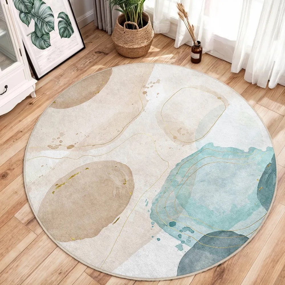 Tappeto rotondo blu/beige lavabile ø 150 cm Puddle – Mila Home