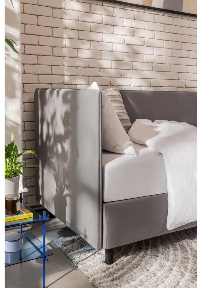 Letto singolo imbottito grigio con contenitore con materasso incluso 90x200 cm Avela – Bonami Selection