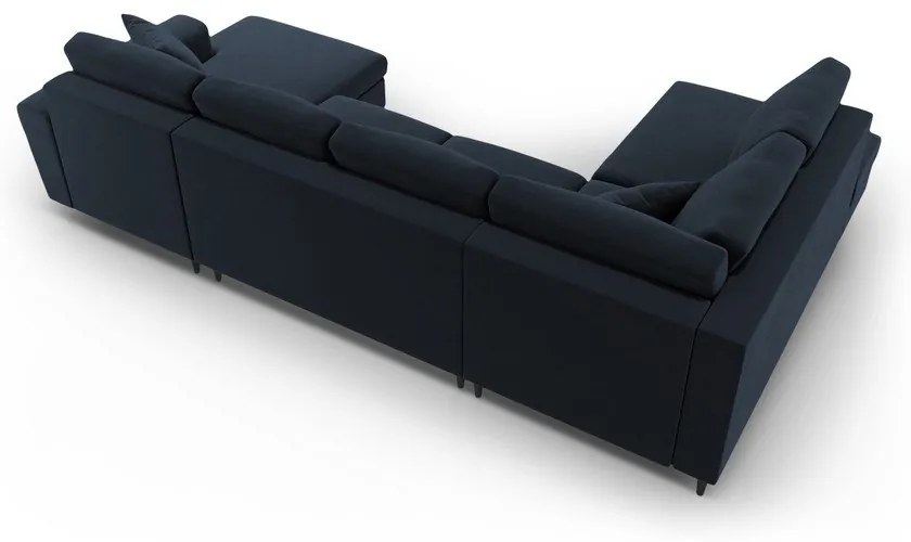 Divano angolare blu scuro allungabile e con contenitore (con penisola a sinistra/a U) con rivestimento in velluto Kyoto – Cosmopolitan Design