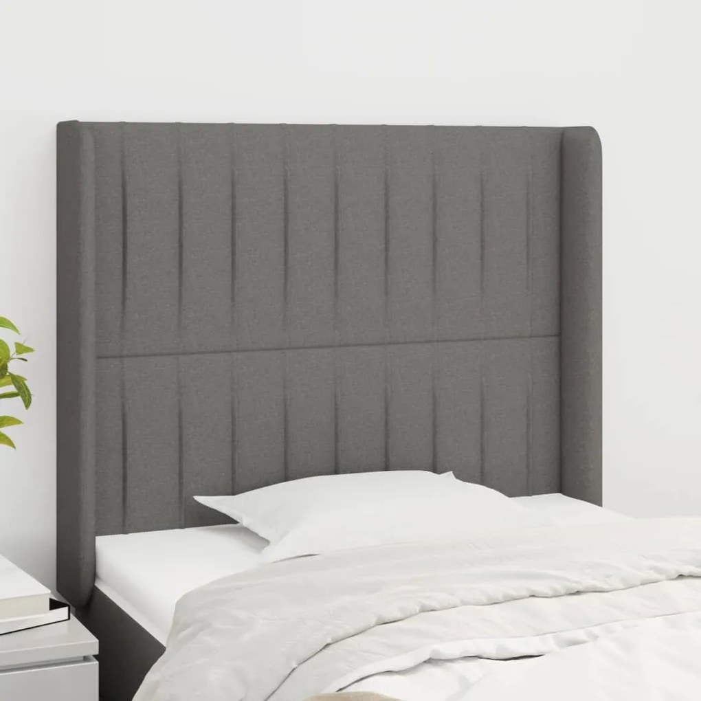 Testiera Ad Orecchio Grigio Scuro 93x16x118/128 Cm İn Tessuto /