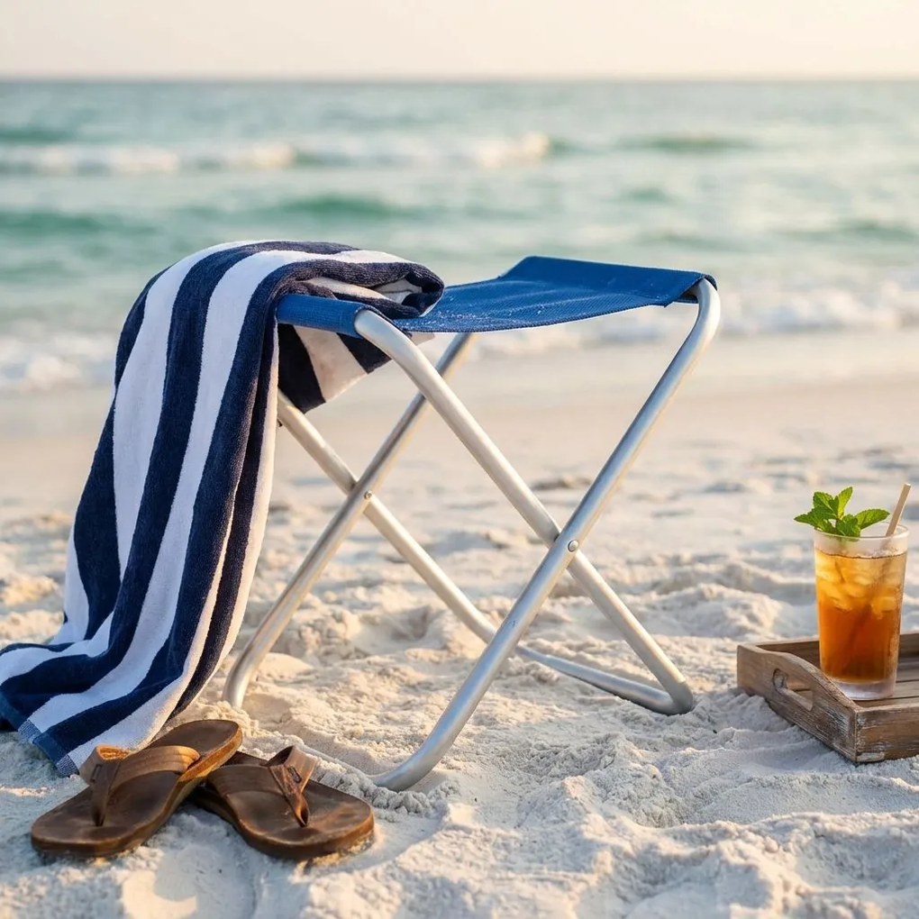 sgabello da spiaggia e campeggio pieghevole alluminio textilene cm 40 x 39 x 46 h color grigio