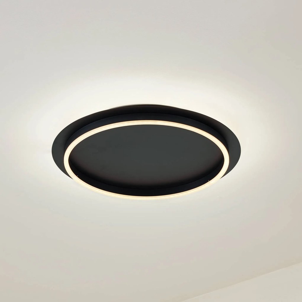 Plafoniera LED Lindby Kunis, nero, plastica, Ø 46 cm