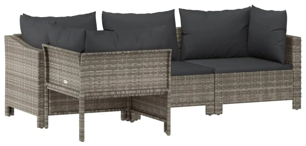 Set Divani da Giardino 4 pz con Cuscini in Polyrattan Grigio