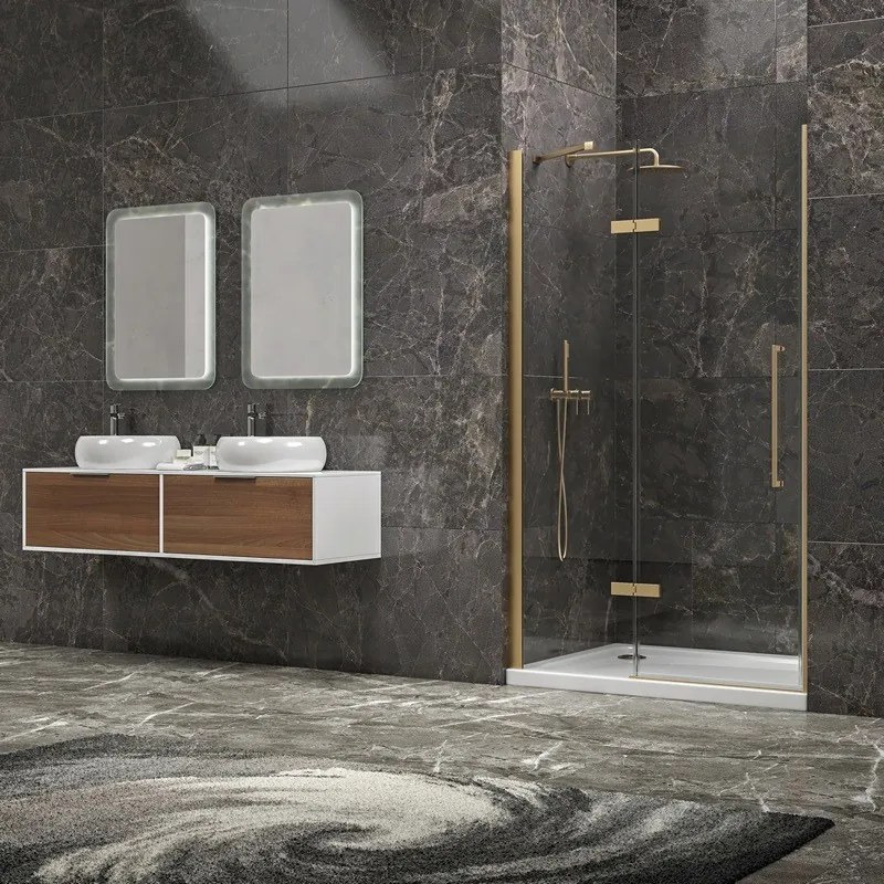 Porta doccia 140cm battente e fisso oro spazzolato | KT4000G - KAMALU