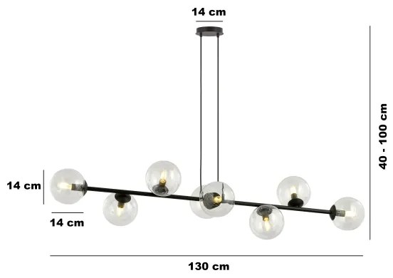 Lampadario a sospensione con filo ROSSI 8xE14/10W/230V nero/limpido