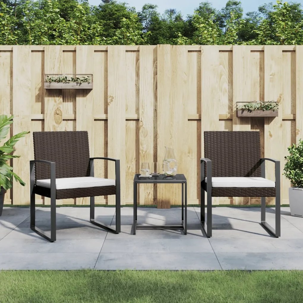 Set Da Pranzo Da Giardino 3 Pz Con Cuscini İn Pp Rattan Marrone /