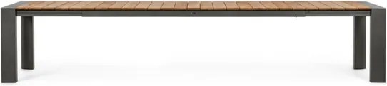 Tavolo Da Esterno In Alluminio Piano In Teak Allungabile 110x253/384 Cm Cameron Antracite Bizzotto