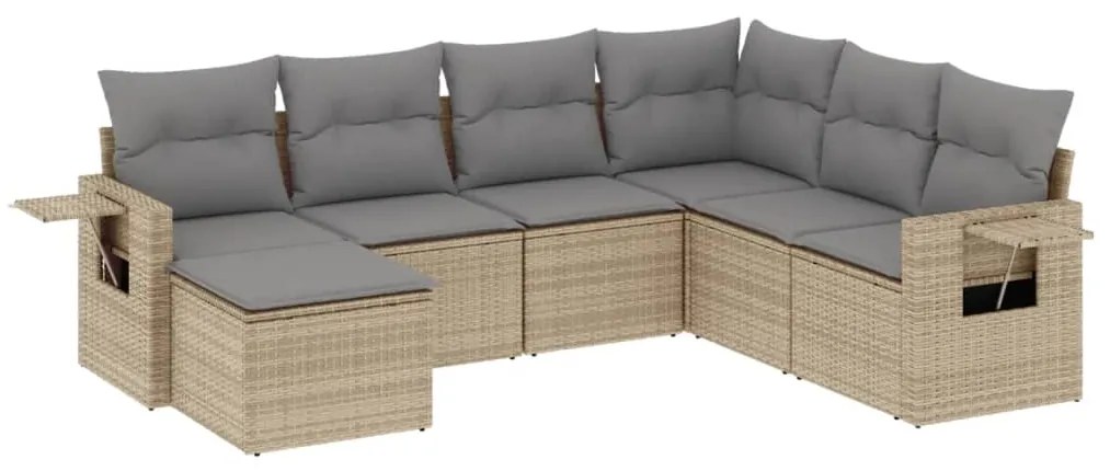 Set Divani da Giardino 7 pz con Cuscini Beige in Polyrattan