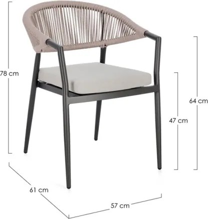 Sedia Da Esterno Impilabile Con Braccioli In Alluminio E Corda Millor Antracite E Khaki Bizzotto