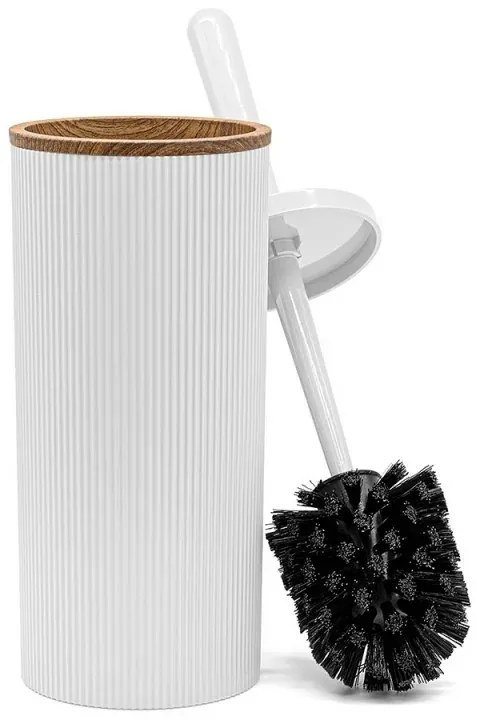 Set 2 pezzi Porta scopino e Pattumiera 5lt Bianco dettagli effetto legno Blob