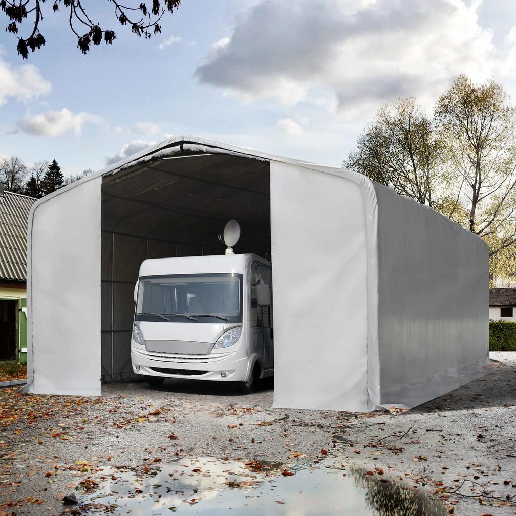 TOOLPORT 8x12m tenda garage 4m, PVC 850, grigio, con statica (sottofondo in cemento) - (99457)