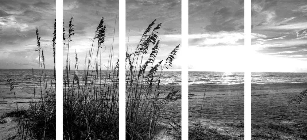 Quadri 5 pezzi – Tramonto sulla spiaggia in bianco e nero