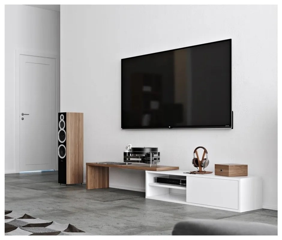 Tavolo TV bianco con dettagli in legno di noce Move - TemaHome