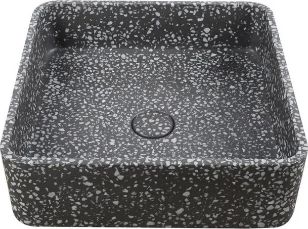 Lavabo da appoggio quadrato con finitura terrazzo nero | KTERI-400N - KAMALU