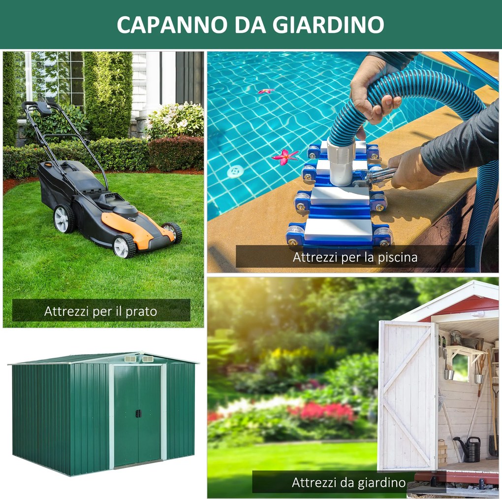 Casetta Box da Giardino in Lamiera Verde 246x192.5x177.5 cm...