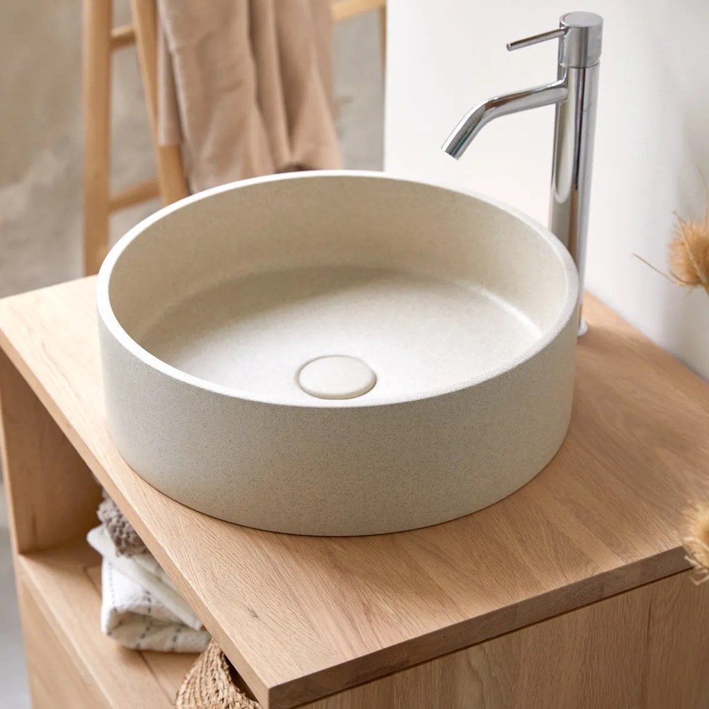 Tikamoon - Lavabo tondo in cemento cream Gina